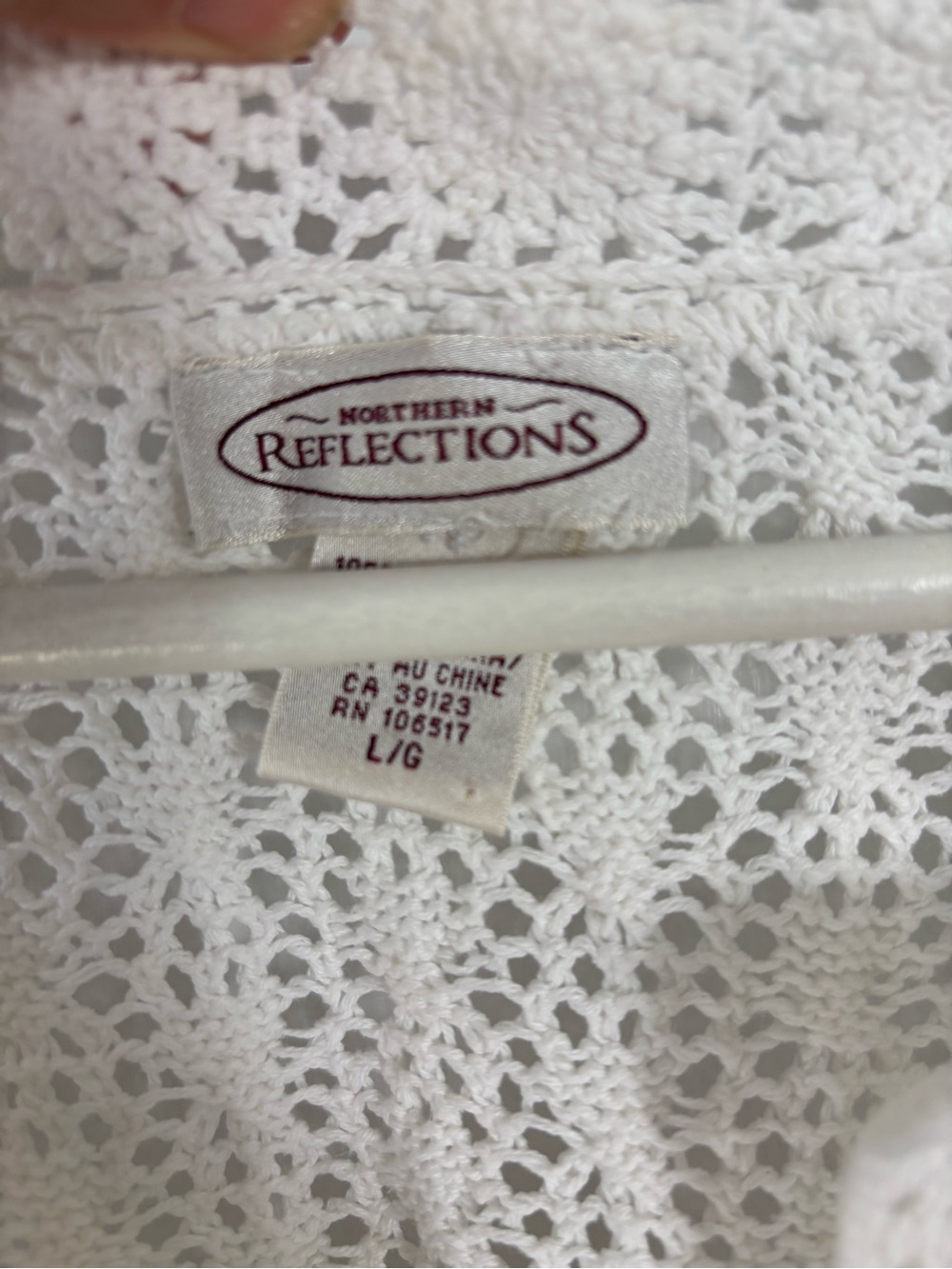 Northern Reflections White Open Knit Crochet Sweater L Cotton Boho - Picture 3 of 11